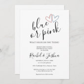 青またはピンクの愛のハート性別表示パーティー 招待状 (正面/裏面)