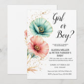 青またはピンクの水彩ジェンダー発表 セーブザデート (正面/裏面)