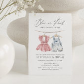 青またはピンクの水彩ベビー服 性別発表 招待状