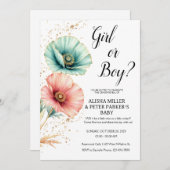 青またはピンクの水彩画 性別発表パーティー セーブザデート (正面/裏面)