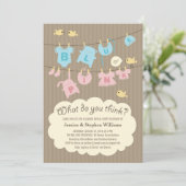 青またはピンクの赤ちゃん性別発表パーティー招待状 招待状 (スタンド正面)