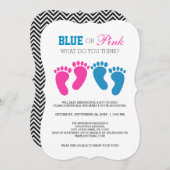 青またはピンクの足プリント性別がパーティーを表示 招待状 (正面/裏面)