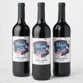 青またはピンクの野球または弓ジェンダーリビール紙 ワインラベル (ボトル)