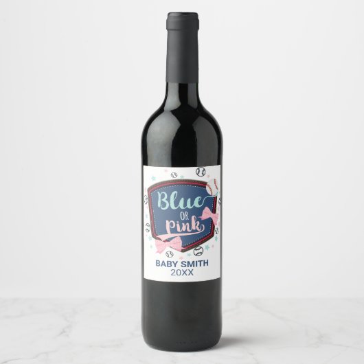 青またはピンクの野球または弓ジェンダーリビール紙 ワインラベル (正面)