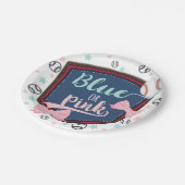 青またはピンクの野球または弓ジェンダーリビール ペーパープレート (アングル)