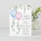 青またはピンクの風船の緑のジェンダーが明らかにする 招待状 (スタンド正面)