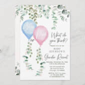 青またはピンクの風船の緑のジェンダーが明らかにする 招待状 (正面/裏面)