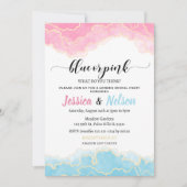 青またはピンク彼または彼女の男の子または女の子の性別を明らかにする 招待状 (正面)