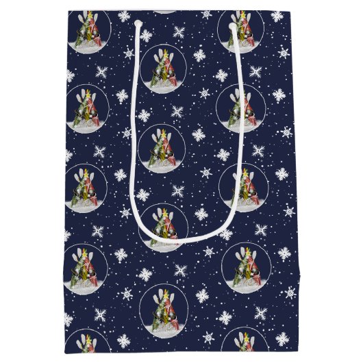 青または任意の色のカヤッククリスマスツリーパターン ミディアムペーパーバッグ (裏面)