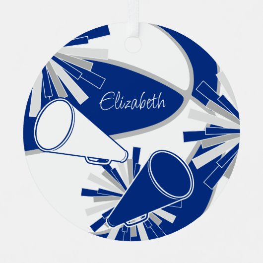 青または任意の色のキープサケのチアリーダー メタルオーナメント (正面)