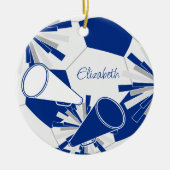 青または任意の色のサッカーチアリーディング記念品 セラミックオーナメント (正面)
