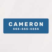 青または任意の色の名前と番号の防水 ラベル (デザイン1)