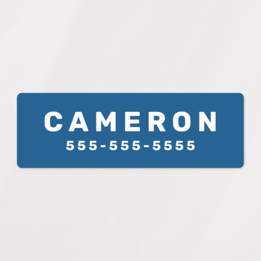 青または任意の色の名前と番号の防水 ラベル (デザイン1)