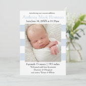 青または白のストライプの写真-誕生の発表 案内状 (スタンド正面)