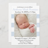 青または白のストライプの写真-誕生の発表 案内状 (正面/裏面)