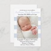 青または白のストライプの写真- 3x5誕生の発表 案内状 (正面/裏面)