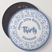 青または白の第30誕生会の第30パターン 缶バッジ (正面&裏面)