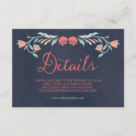 青みがかったエレガント黒板結婚フローラ詳細 エンクロージャーカード (正面)
