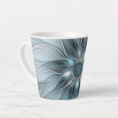 青みがかったグレーと花の抽象画 フラクタル カフェラテマグ (左アングル)