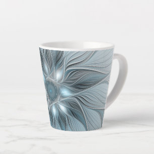 青みがかったグレーと花の抽象画 フラクタル カフェラテマグ