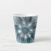 青みがかったグレーと花の抽象画 フラクタル カフェラテマグ (正面)