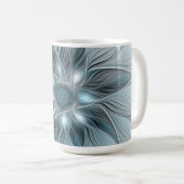 青みがかったグレーと花の抽象画 フラクタル コーヒーマグカップ (正面右)