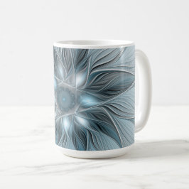 青みがかったグレーと花の抽象画 フラクタル コーヒーマグカップ