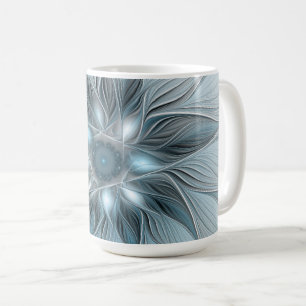 青みがかったグレーと花の抽象画 フラクタル コーヒーマグカップ