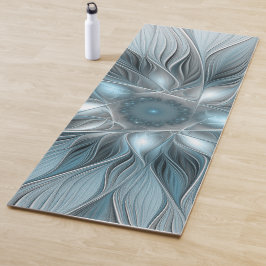 青みがかったグレーと花の抽象画 フラクタル ヨガマット