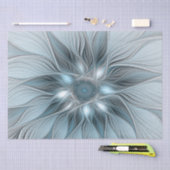 青みがかったグレーと花の抽象画 フラクタル 薄葉紙 (クラフト)