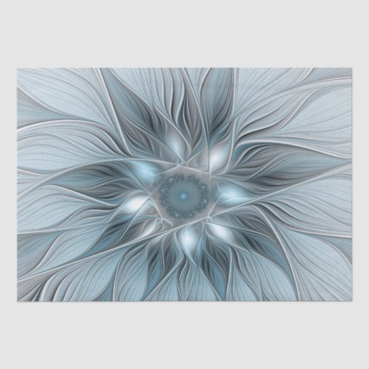 青みがかったグレーと花の抽象画 フラクタル 薄葉紙 (正面)