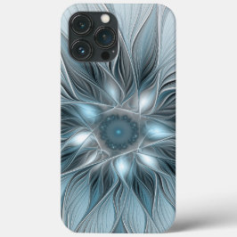 青みがかったグレーと花の抽象画 フラクタル iPhone 13 PRO MAXケース