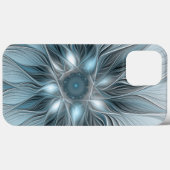青みがかったグレーと花の抽象画 フラクタル Case-Mate iPhoneケース (裏面 (横))