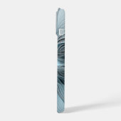 青みがかったグレーと花の抽象画 フラクタル iPhone 15ケース (左側面)