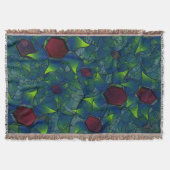 青みがかったノッチのある仮想の葉のような形のものが濃い赤い六角形 スローブランケット (正面)