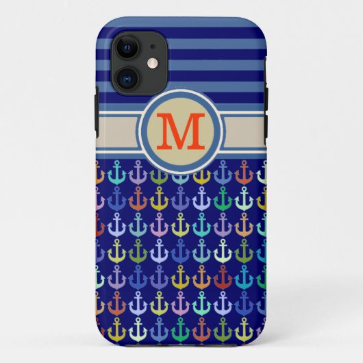 青みがかったモノグラム、いかりとストライプ Case-Mate iPhoneケース (裏面)