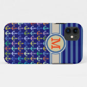 青みがかったモノグラム、いかりとストライプ Case-Mate iPhoneケース (裏面(横))