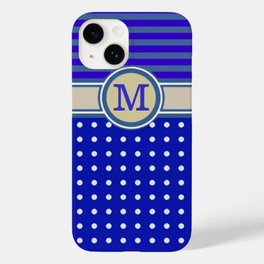 青みがかったモノグラム、ポルカドット&ストライプ Case-Mate iPhoneケース (裏面)