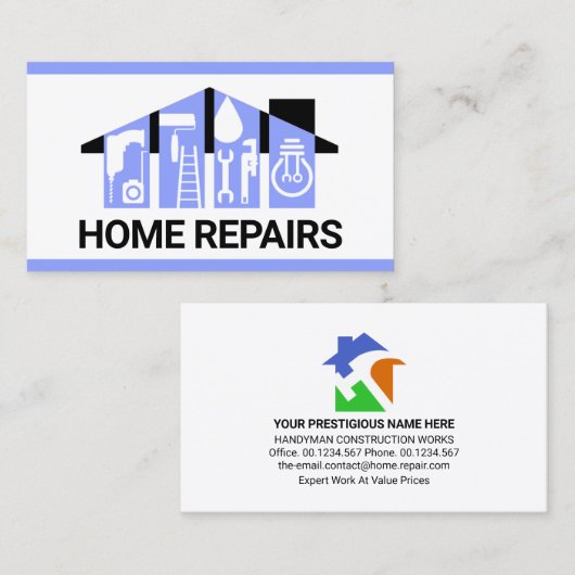 青みがかった手書きツール建物 名刺 (正面/裏面)