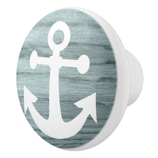 青みがかった樹齢の木の外観プリントと航海のいかり セラミックノブ (右)