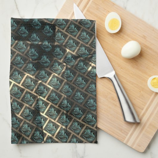 青みがかった灰色のレンガ効果、線の暗いスポットの下 キッチンタオル (四つ折り)