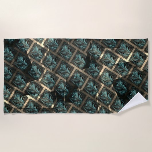 青みがかった灰色のレンガ効果、線の暗いスポットの下 ビーチタオル (正面)