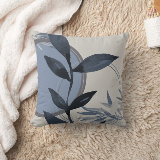 青みがかった灰色の抽象芸術水色の葉 クッション (ブランケット)