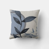 青みがかった灰色の抽象芸術水色の葉 クッション (裏面)