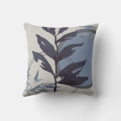 青みがかった灰色の抽象芸術水色の葉 クッション (裏面)