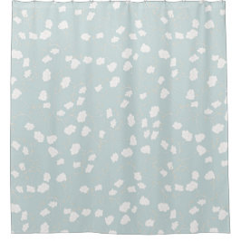 青みがかった灰色の背景に白いフローラつる植物 シャワーカーテン