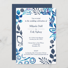 青みがかった灰色の花の模様のフレーム結婚式 招待状