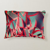 青みがかった灰色の霧雨の上に湾曲した赤いリボン アクセントクッション (裏面)