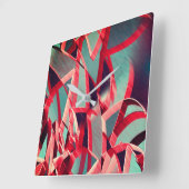 青みがかった灰色の霧雨の上に湾曲した赤いリボン スクエア壁時計 (傾斜)