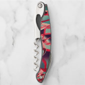 青みがかった灰色の霧雨の上に湾曲した赤いリボン ソムリエナイフ (正面)